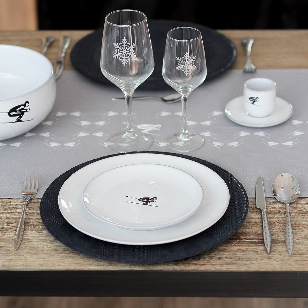 Assiettes au quotidien - Assiette plate design schuss à la montagne - diamètre 19 cm - CRÉATIONS LÉONIE'S FRANCE