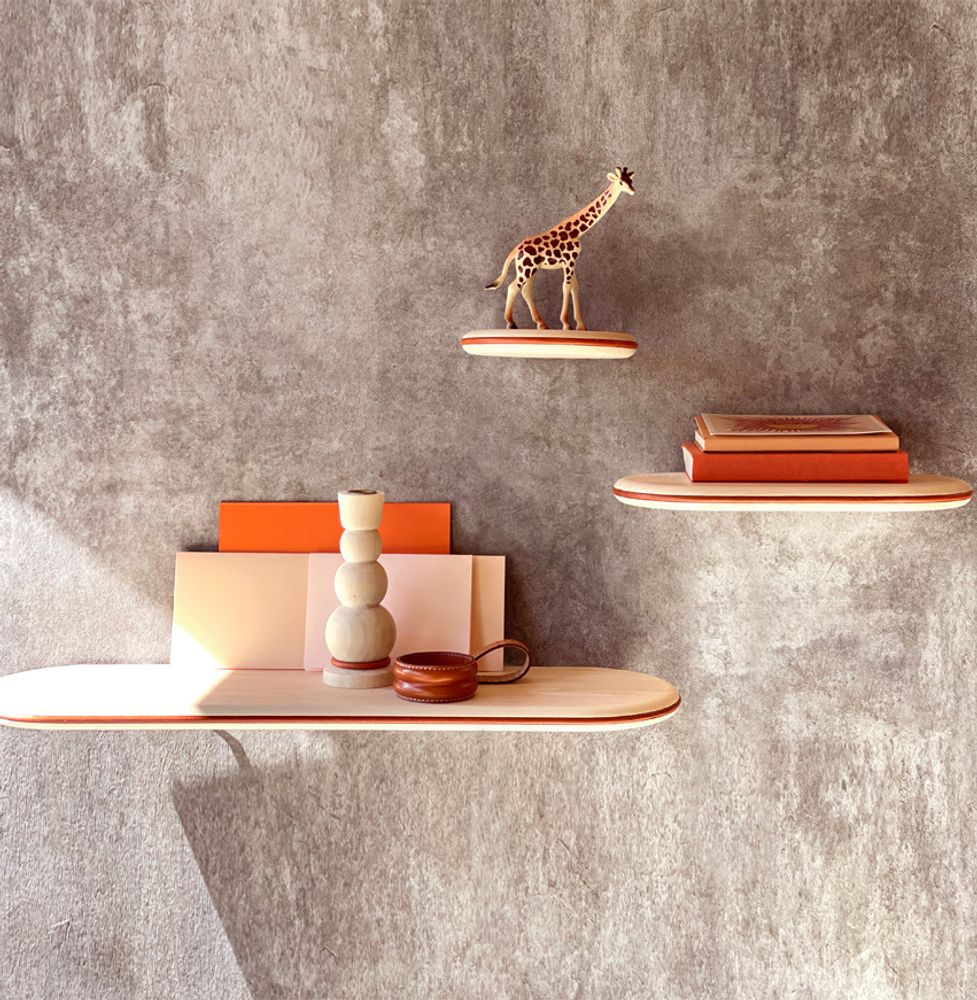 Shelves - Bleached ash floating shelf - leather trim - Set 1 - MADEMOISELLE JO