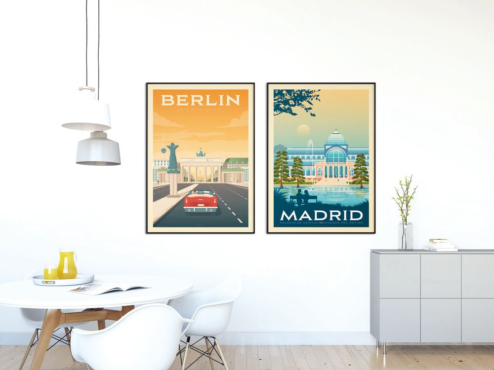 Office design and planning - VINTAGE TRAVEL POSTER SANTORINI GREECE | SANTORINI GREECE CITY ILLUSTRATION PRINT - OLAHOOP TRAVEL POSTERS