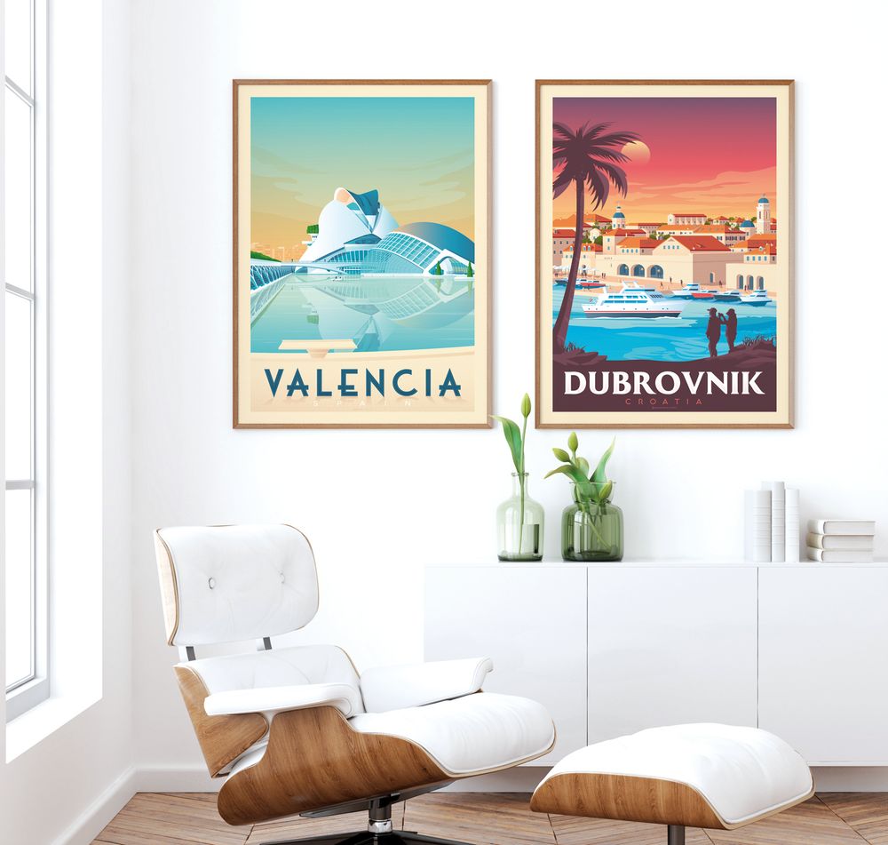 Office design and planning - VINTAGE TRAVEL POSTER SANTORINI GREECE | SANTORINI GREECE CITY ILLUSTRATION PRINT - OLAHOOP TRAVEL POSTERS