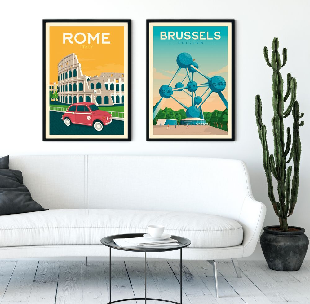 Office design and planning - VINTAGE TRAVEL POSTER SANTORINI GREECE | SANTORINI GREECE CITY ILLUSTRATION PRINT - OLAHOOP TRAVEL POSTERS
