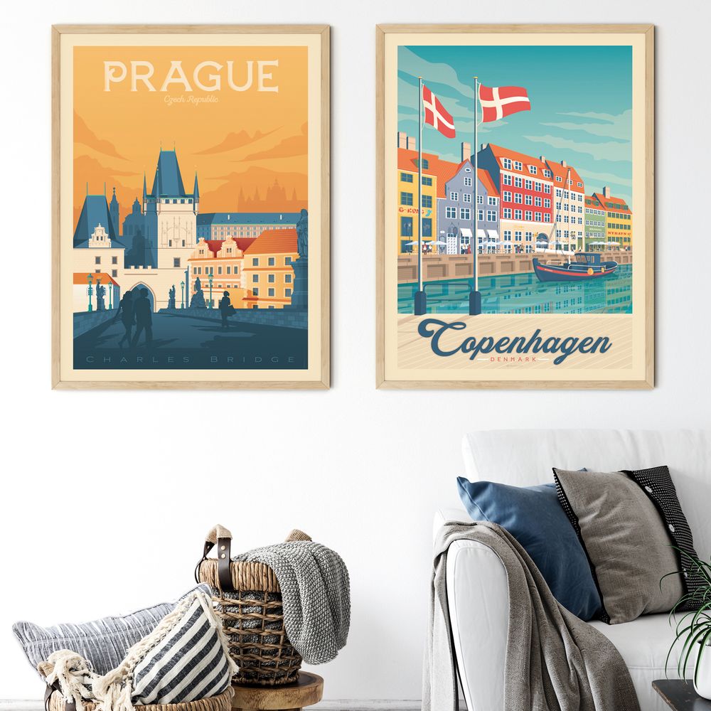 Office design and planning - VINTAGE TRAVEL POSTER SANTORINI GREECE | SANTORINI GREECE CITY ILLUSTRATION PRINT - OLAHOOP TRAVEL POSTERS