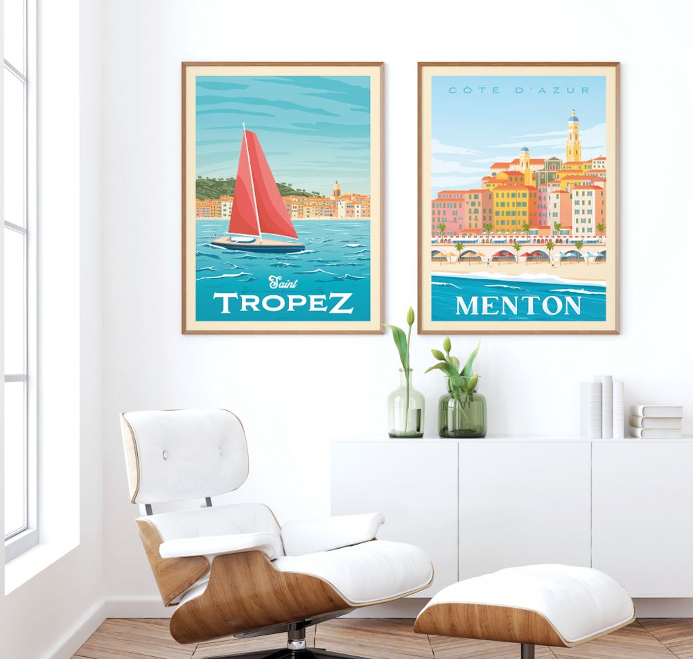 Affiches - AFFICHE VOYAGE VINTAGE NICE FRANCE | POSTER ILLUSTRATION VILLE NICE CÔTE D'AZUR FRANCE - OLAHOOP TRAVEL POSTERS