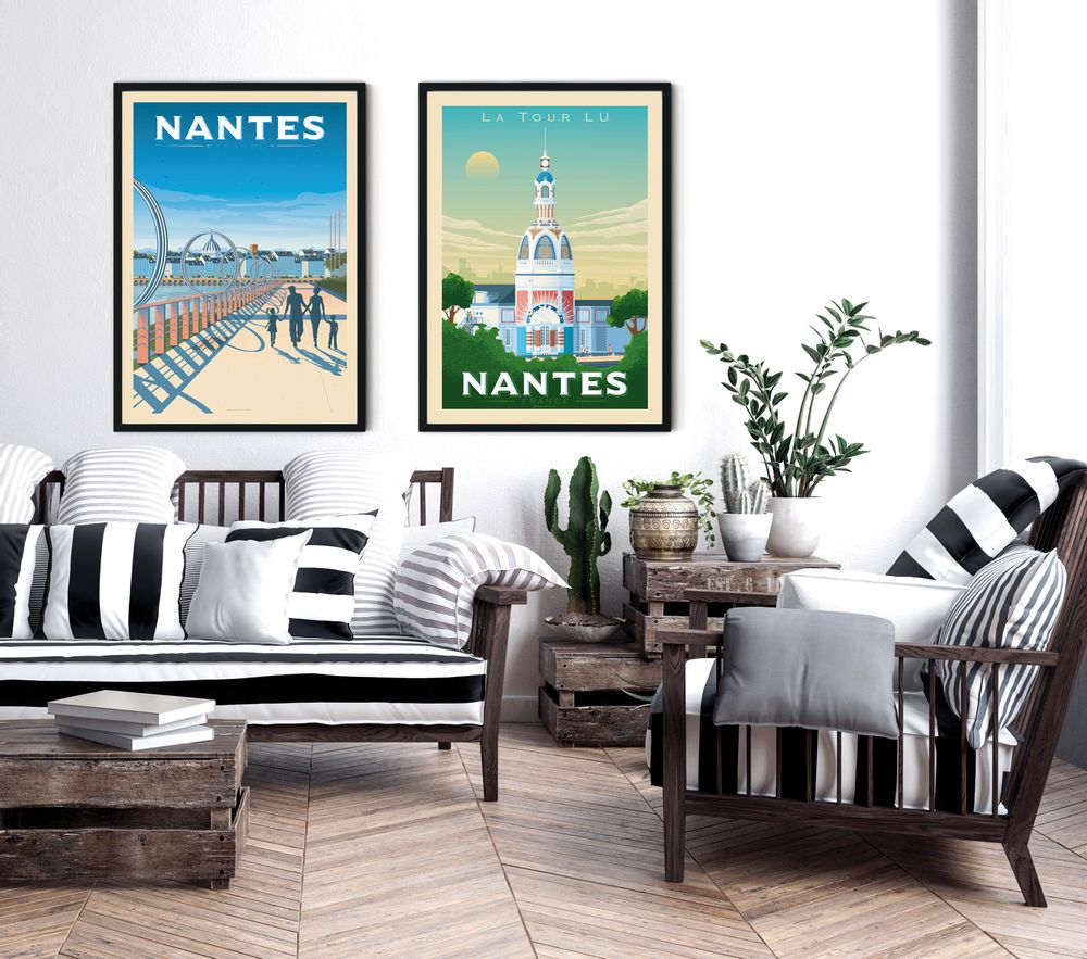 Poster - VINTAGE TRAVEL POSTER NANTES FRANCE | CITY ILLUSTRATION NANTES - LA TOUR LU PRINT - OLAHOOP TRAVEL POSTERS