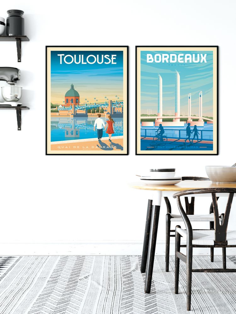Poster - TOULOUSE FRANCE VINTAGE TRAVEL POSTER | TOULOUSE FRANCE - QUAI DE LA DAURADE POSTER CITY ILLUSTRATION - OLAHOOP TRAVEL POSTERS