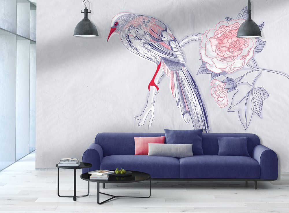 Papiers peints - Papier peint d'un oiseau et d'une rose - INCREATION