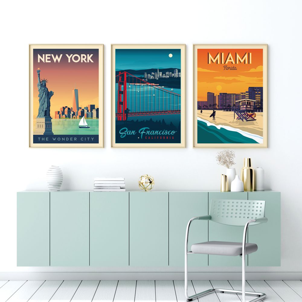 Affiches - AFFICHE VOYAGE VINTAGE NEW YORK | POSTER ILLUSTRATION VILLE NEW YORK ETATS-UNIS - OLAHOOP TRAVEL POSTERS