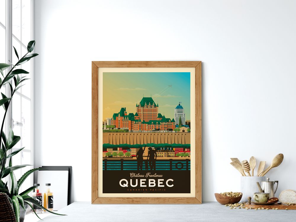 Poster - MONTREAL QUEBEC CANADA VINTAGE TRAVEL POSTER | MONTREAL QUEBEC CANADA - CLOCK TOWER CITY ILLUSTRATION POSTER - OLAHOOP TRAVEL POSTERS