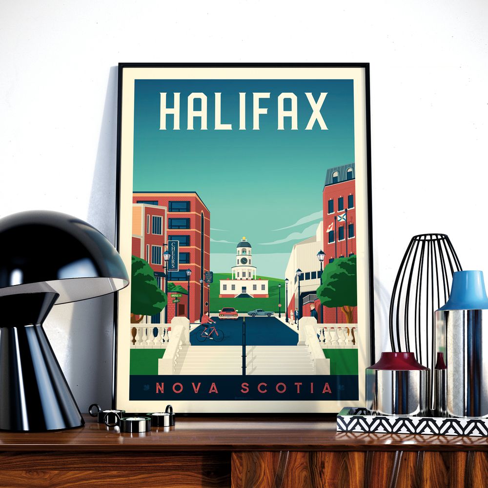 Poster - MONTREAL QUEBEC CANADA VINTAGE TRAVEL POSTER | MONTREAL QUEBEC CANADA - CLOCK TOWER CITY ILLUSTRATION POSTER - OLAHOOP TRAVEL POSTERS