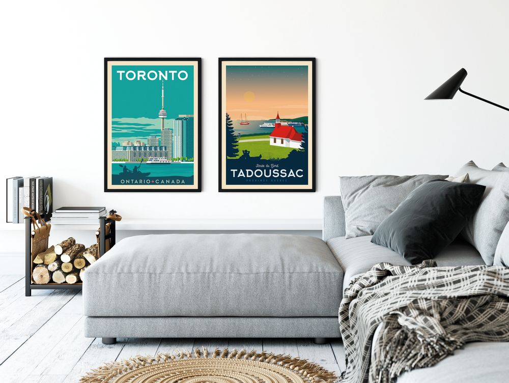 Poster - MONTREAL QUEBEC CANADA VINTAGE TRAVEL POSTER | MONTREAL QUEBEC CANADA - CLOCK TOWER CITY ILLUSTRATION POSTER - OLAHOOP TRAVEL POSTERS