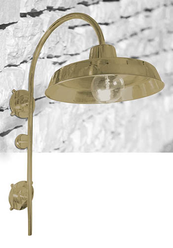 Outdoor wall lamps - Large Industrial Brass hat wall light 777 for main entry or wall  - ANDROMEDA LIGHTING