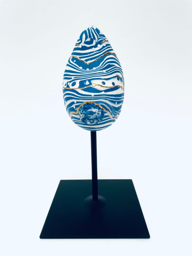 Sculptures, statuettes et miniatures - Sein Zébré porcelaine Or Blanc et bleu - GUENAELLE GRASSI
