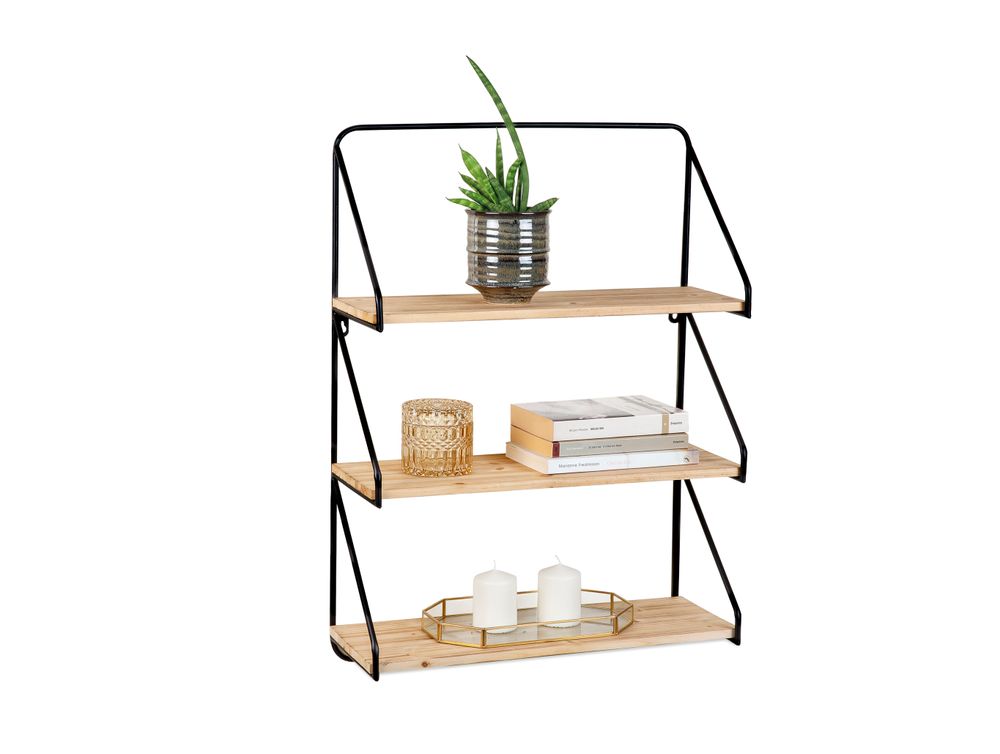 Shelves - MU71068 Wall Shelf in Fir and Black Metal 50x20x70 cm - ANDREA HOUSE