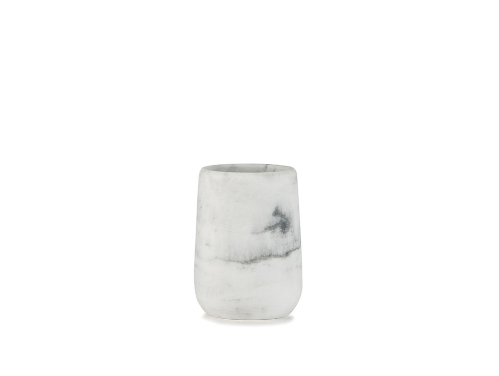 Accessoires à poser - Grès et bois de frêne. Porte-brosse à dents effet marbre blanc Ø7,5x10,5 cm BA71153 - ANDREA HOUSE