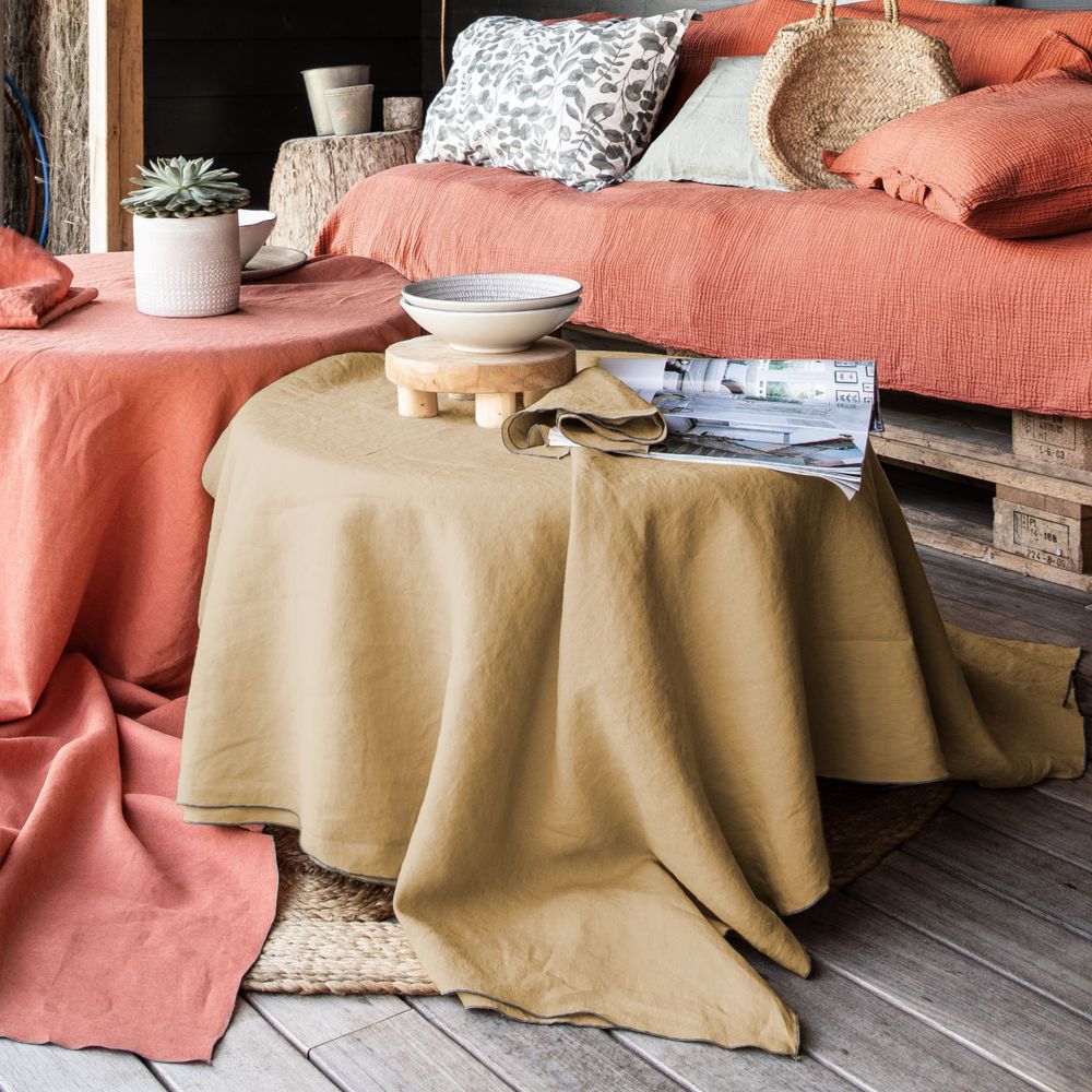 Table linen - Around flax Linen Tablecoths - BLANC CERISE