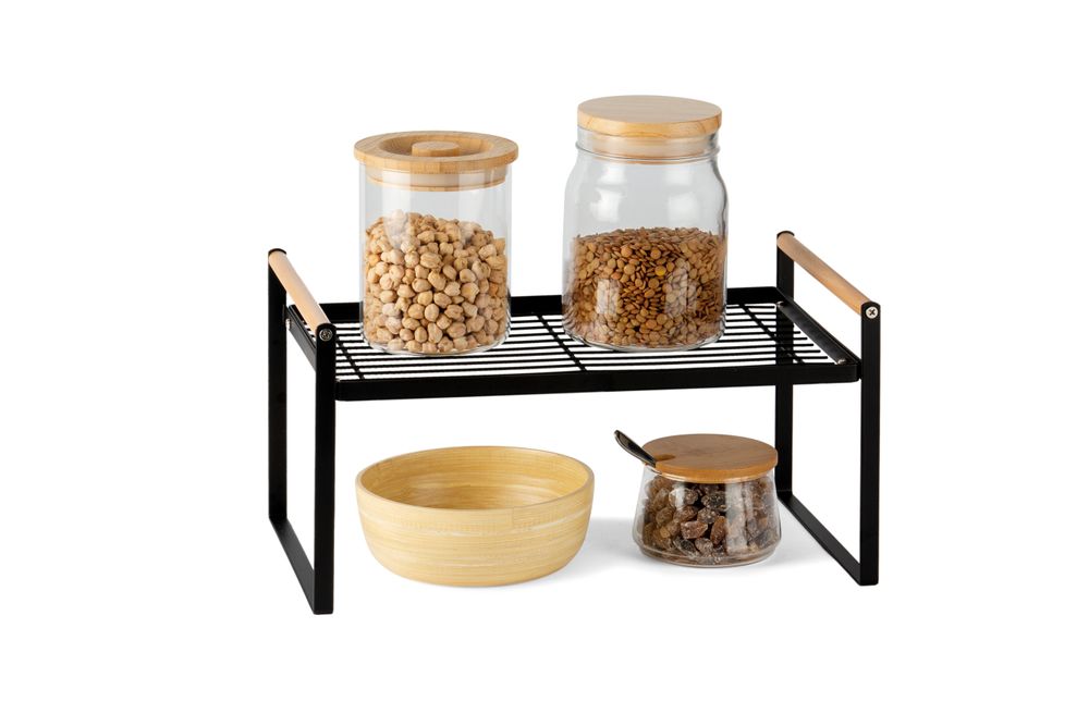 Boîtes de conservation - Organiseur de cuisine en métal et bois noir 34,5x21,5x18 cm CC71126 - ANDREA HOUSE