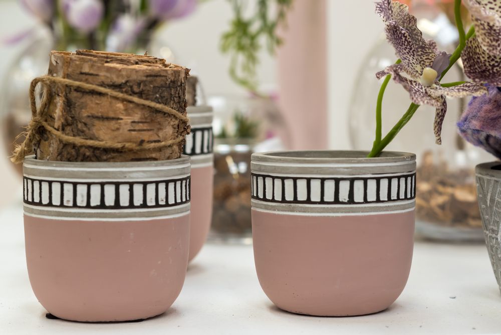 Vases - Pink Cement vase with rectangular border 14x14x13cm - ARTIFLOR