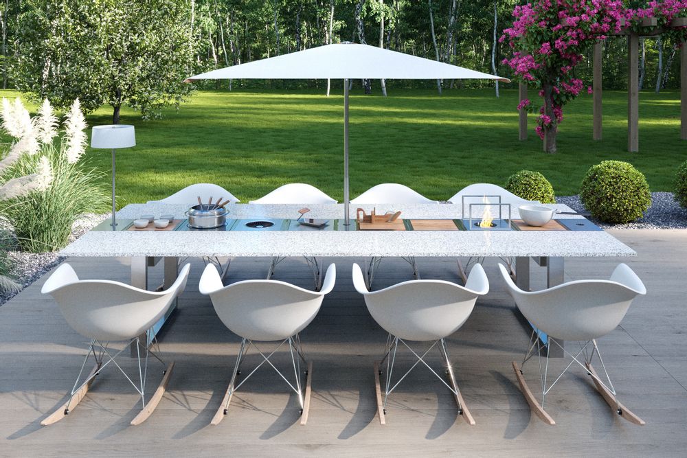 Barbecues - Table de barbecue design « à la carte » In & Outdoor avec granit, 8 inserts (8 personnes) - A LA CARTE DESIGN