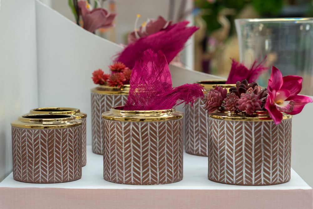 Vases - Cache pot avec motifs gris et bordure couleur or 18x18x15,5cm - ARTIFLOR