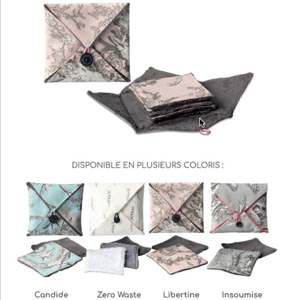 Cadeaux - Pochette de voyage avec 4 lingettes lavables, Zéro dechet - ATELIER CATHERINE MASSON