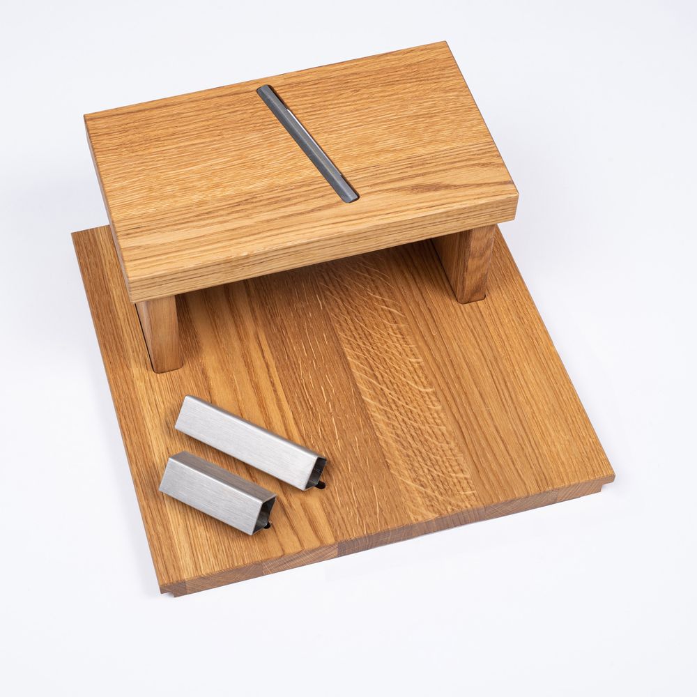 Wine accessories - Wooden board insert "Cheese board with design knife and cheese slicer" for "a la carte" design barbecue table - A LA CARTE DESIGN