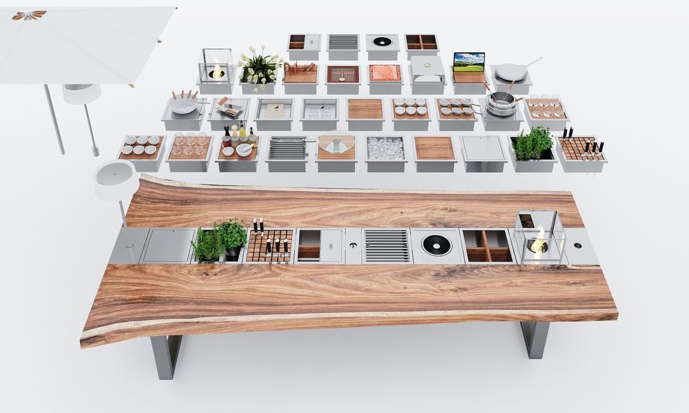 Accessoires pour le vin - Récipient en acier inoxydable pour « seau à glace, champagne, vin et boissons », profondeur : 270 mm pour table barbecue design « à la carte » - A LA CARTE DESIGN