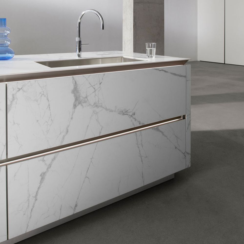 Meubles de cuisines - Meuble cuisine SieMatic SLX en céramique Syros Blanco - SIEMATIC FRANCE