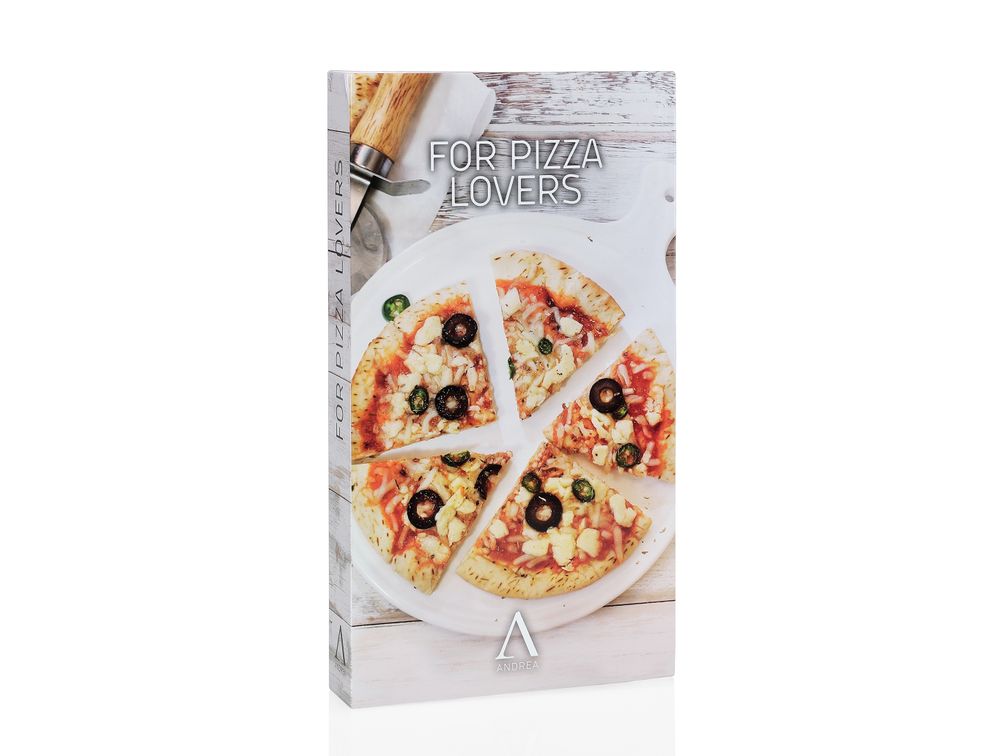 Ustensiles de cuisine - Coupe-pizza et serveur, acier inoxydable et acacia 18x32x4 cm CC68031 - ANDREA HOUSE
