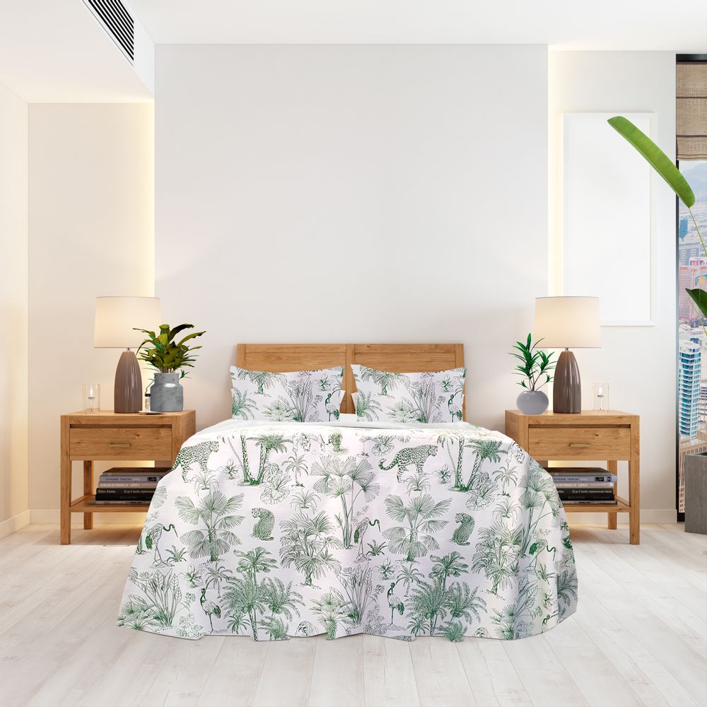 Floral decoration - TOILE DE JOUY GREEN BED LINEN SET - PETIT ALO