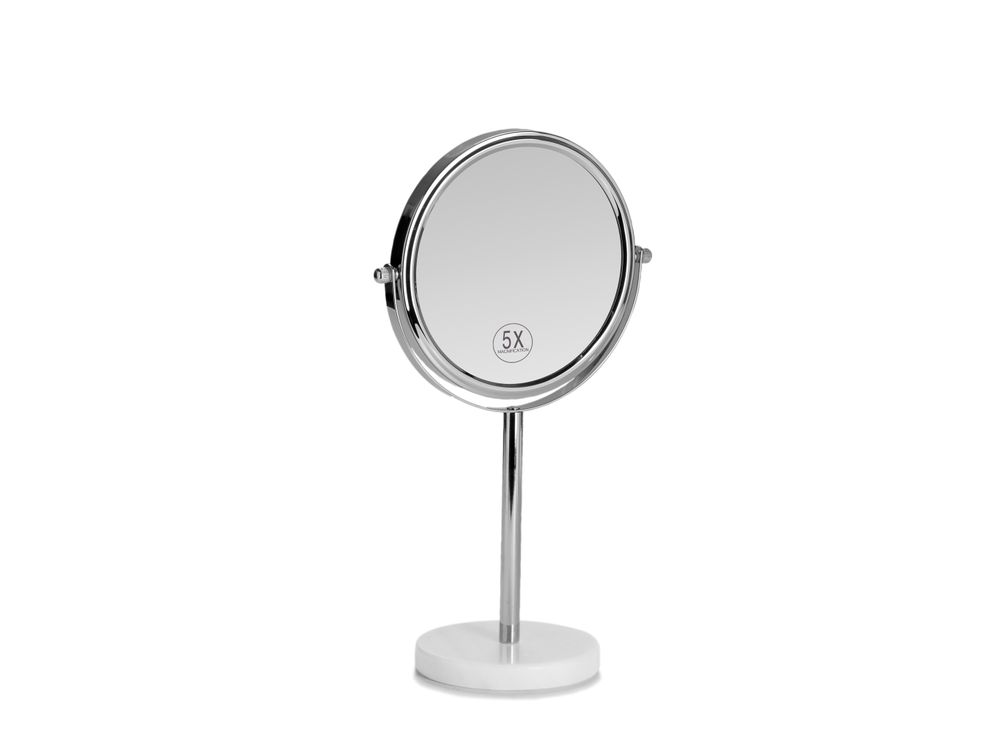 Bathroom mirrors - White marble and chrome stand mirror X5 / Ø20x34 cm BA71007 - ANDREA HOUSE