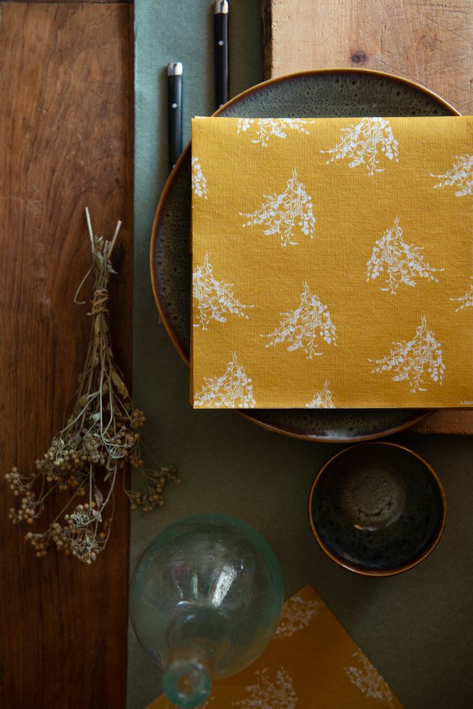 Decorative objects - Dried Herb Pattern Napkins  - FRANÇOISE PAVIOT