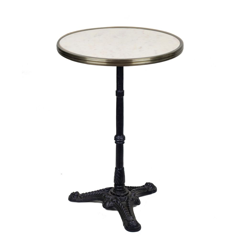 Other tables - French Bistro Table 51 cm, White Italian Carrara Marble and Iron Base - BONNECAZE ABSINTHE & HOME
