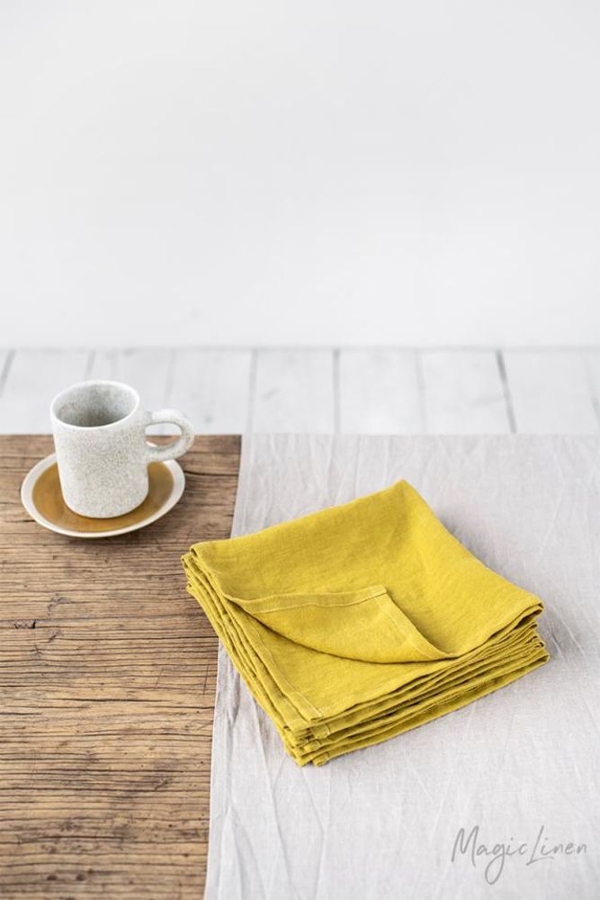 Kitchen linens - Moss Yellow Linen Napkin Set - MAGICLINEN