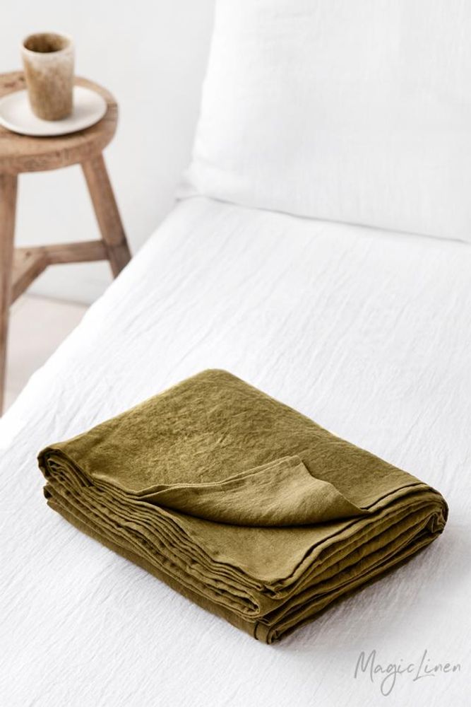 Linge de lit - Drap plat en lin vert olive - MAGICLINEN