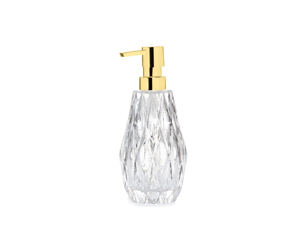 Installation accessories - Rhomb. Glass and gold Soap dispenser Ø8x20 cm BA71074 - ANDREA HOUSE