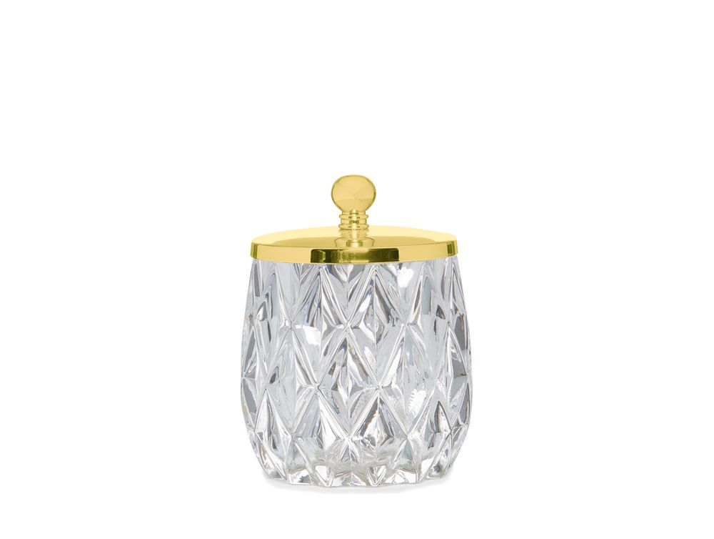Installation accessories - Rhomb glass and gold cotton pad canister Ø9.5x14 cm BA71076 - ANDREA HOUSE