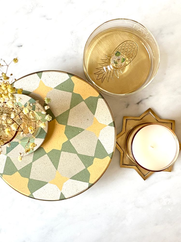Unique pieces - Tiled Round Platter Geometric Pattern - ASMA'S CRAFTS