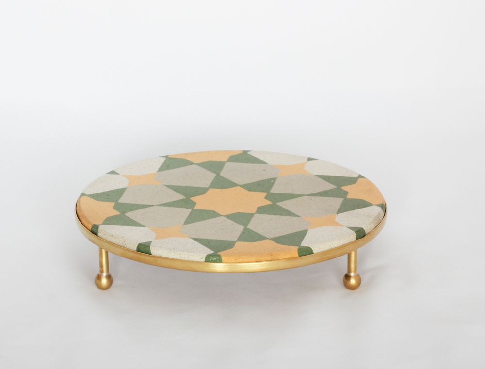 Unique pieces - Tiled Round Platter Geometric Pattern - ASMA'S CRAFTS