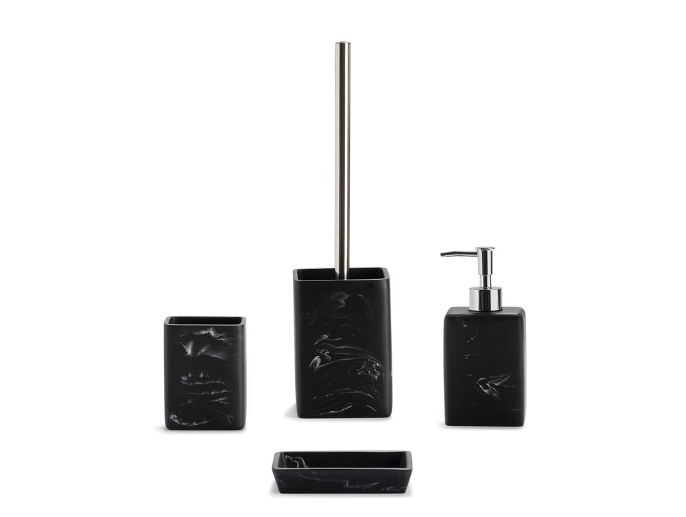 Installation accessories - Polyresin. Black marble effect  Toilet brush holder 9.5x9.5x45.5 cm BA71085 - ANDREA HOUSE