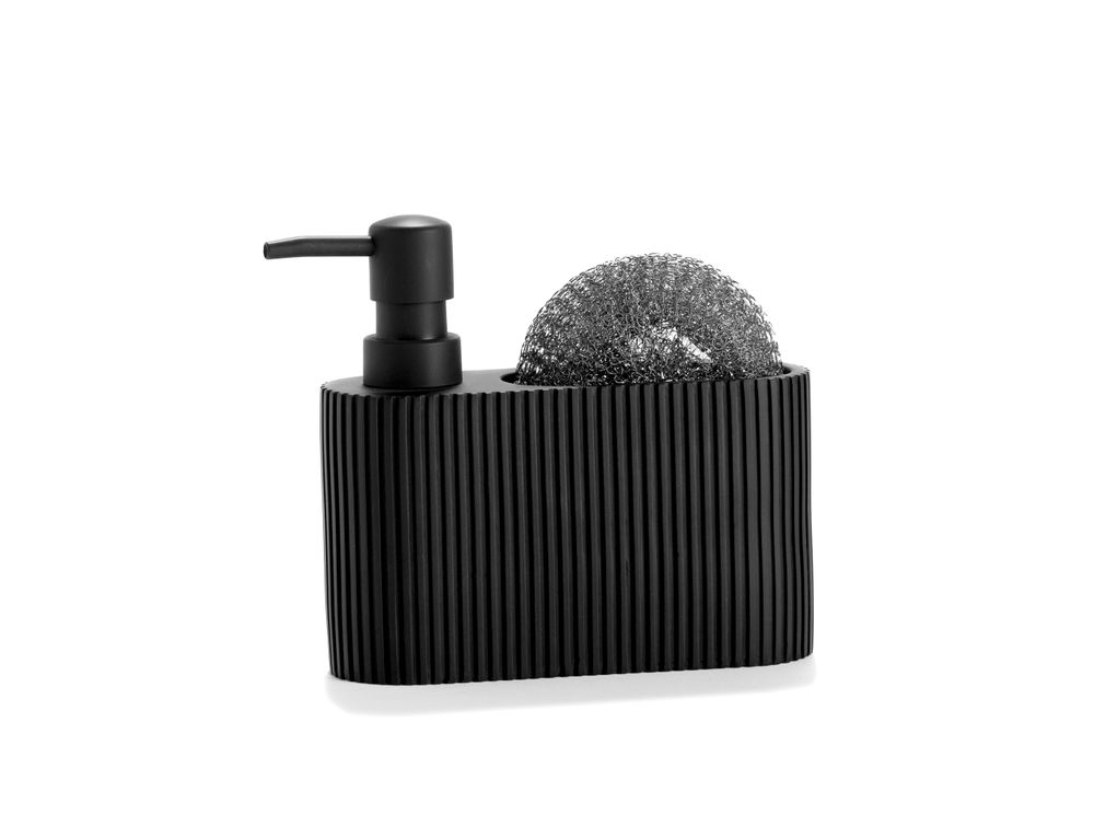 Kitchen utensils - Black Stripes polyresin soap dispenser w/scrubber 16.5x5.5x15 cm CC71087 - ANDREA HOUSE