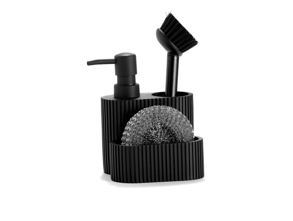 Ustensiles de cuisine - Distributeur de savon en polyrésine 3 en 1 Black Stripes 11,5x11x19 cm CC71089 - ANDREA HOUSE