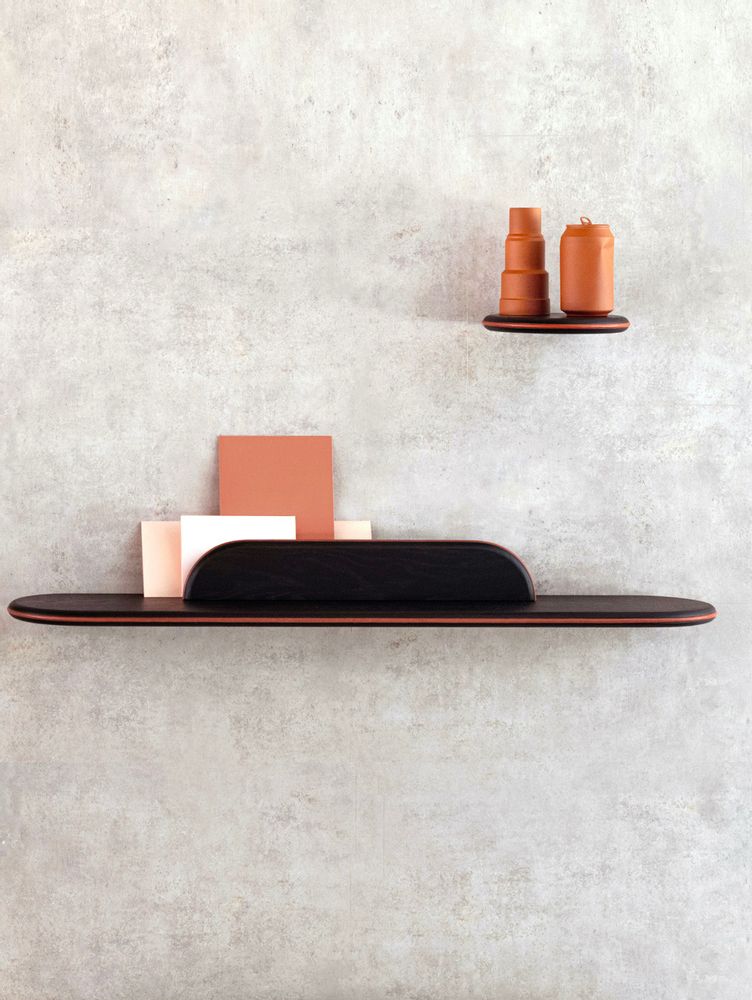 Office furniture and storage - Floating shelf black stained ash - leather trim - Set 2 - MADEMOISELLE JO
