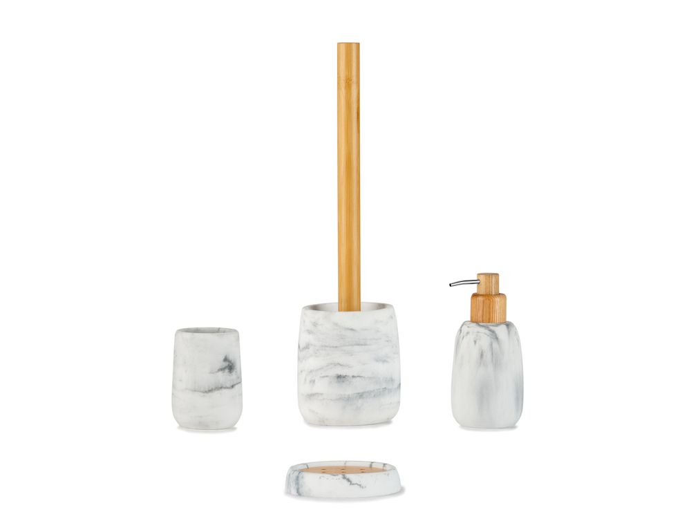 Installation accessories - Sandstone and ash wood. White marble effect Toilet brush holder Ø10x36 cm BA71155 - ANDREA HOUSE