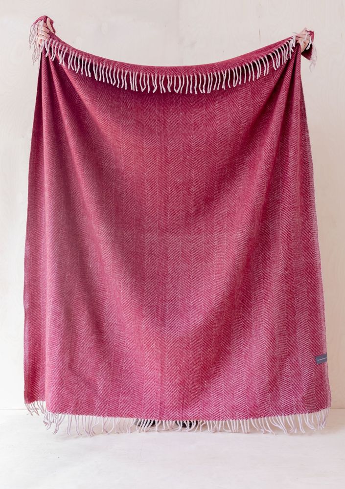 Throw blankets - Recycled Wool Blanket in Burgundy Herringbone - THE TARTAN BLANKET CO.