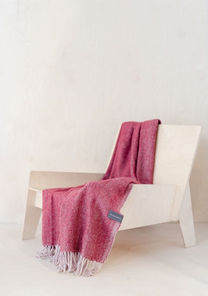 Throw blankets - Recycled Wool Blanket in Burgundy Herringbone - THE TARTAN BLANKET CO.
