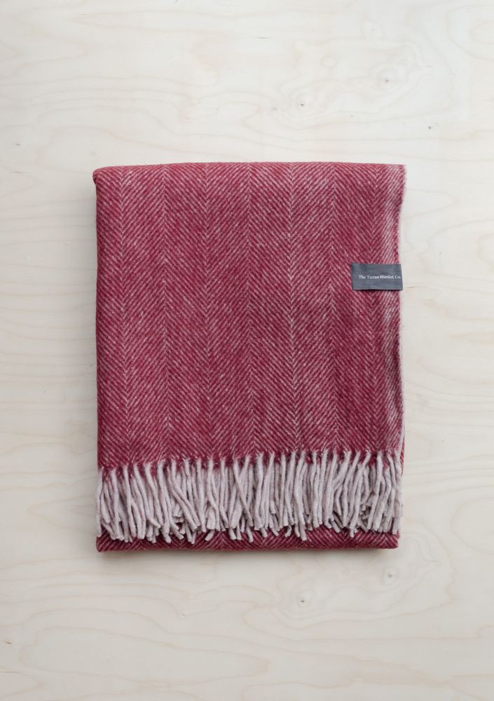 Throw blankets - Recycled Wool Blanket in Burgundy Herringbone - THE TARTAN BLANKET CO.