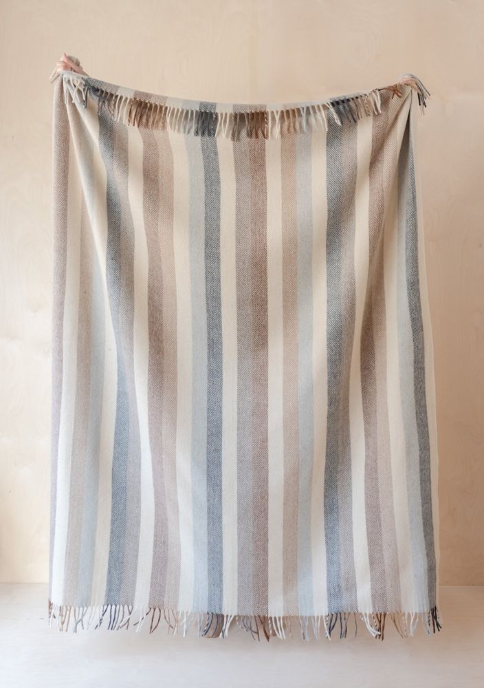 Throw blankets - Recycled Wool Blanket in Neutral Stripe Herringbone - THE TARTAN BLANKET CO.