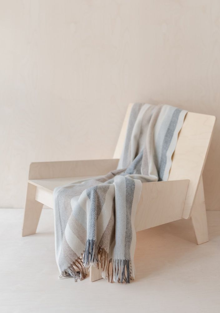 Throw blankets - Recycled Wool Blanket in Neutral Stripe Herringbone - THE TARTAN BLANKET CO.