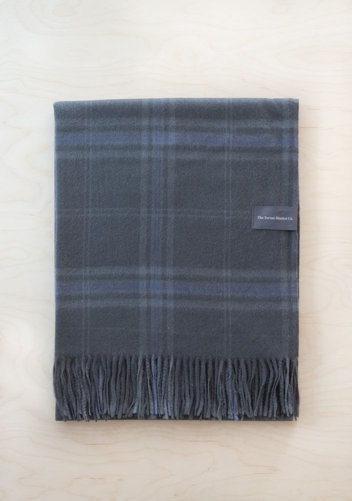 Throw blankets - Lambswool Blanket in Persevere Flint Grey Tartan - THE TARTAN BLANKET CO.