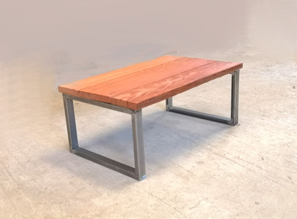 Chambres d'hôtels - Table basse de type industriel avec plateau en bois - LIVING MEDITERANEO